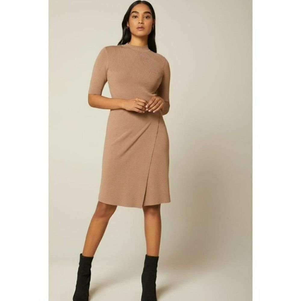 RW & Co  New with Tags tan short sleeve bodycon knit dress XS